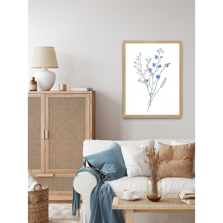 Lámina Ilustración Ramo Flores Azules