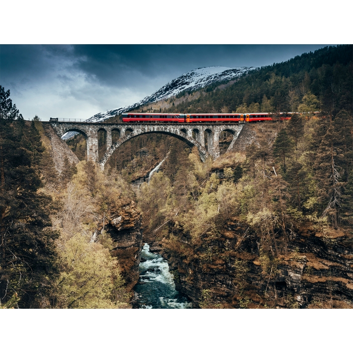 Lámina Tren Rojo sobre Puente