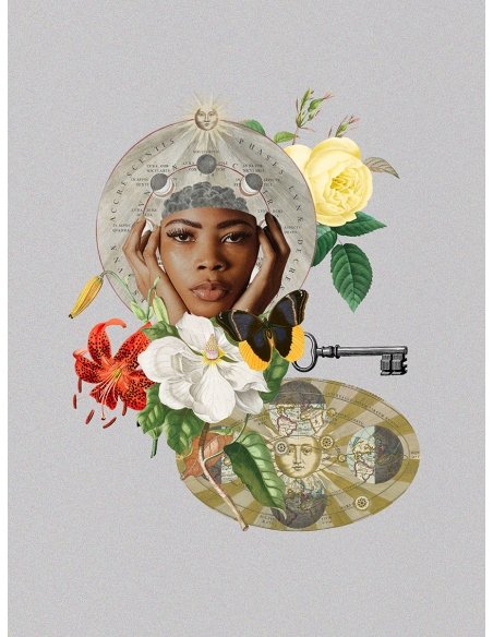 Lámina Collage Chica Flores Lámina Collage Chica Flores