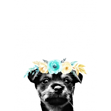 Lámina Perrito con flores