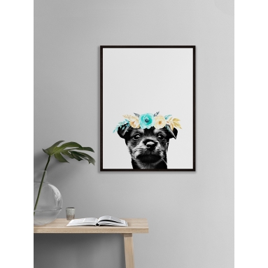 Lámina Perrito con flores 2